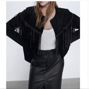 ZARA Suede Glitter Fringe Jacket